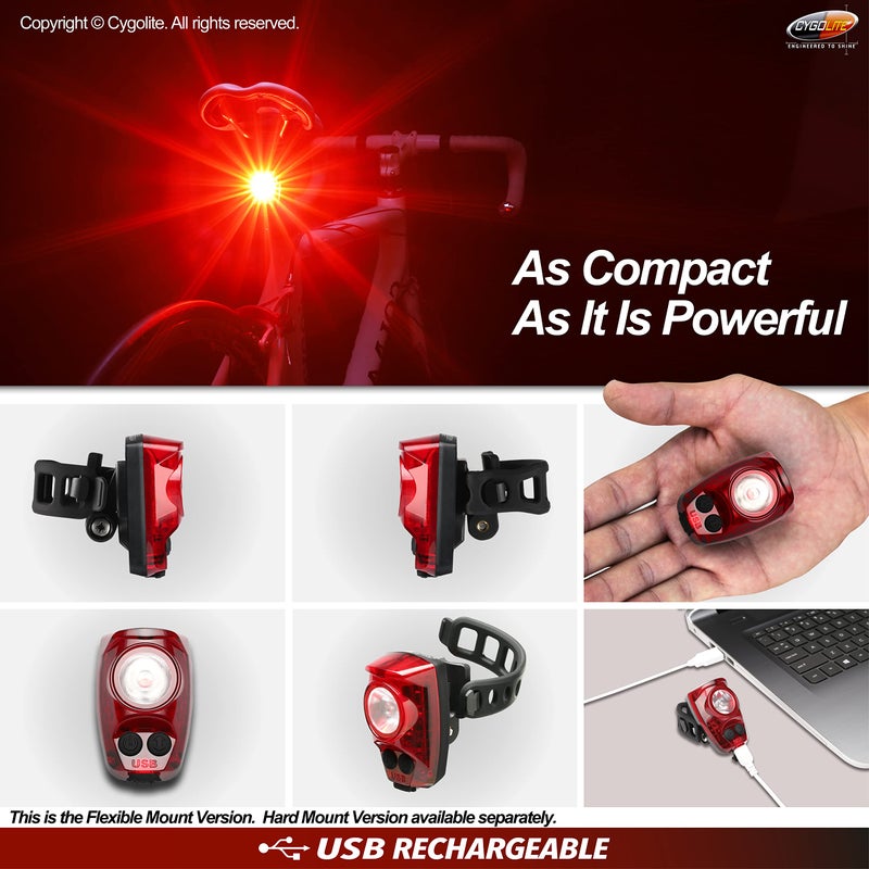 Cygolite Hotshot Proâ€“ 200 Lumen Bike Tail Light [FLEXIBLE MOUNT TYPE]â€“ 6 Night & Daytime Modesâ€“ User Adjustable Flash Speed- Compact Designâ€“ IP64 Water Resistantâ€“ USB Rechargeableâ€“Great for Busy Roads - Image 5